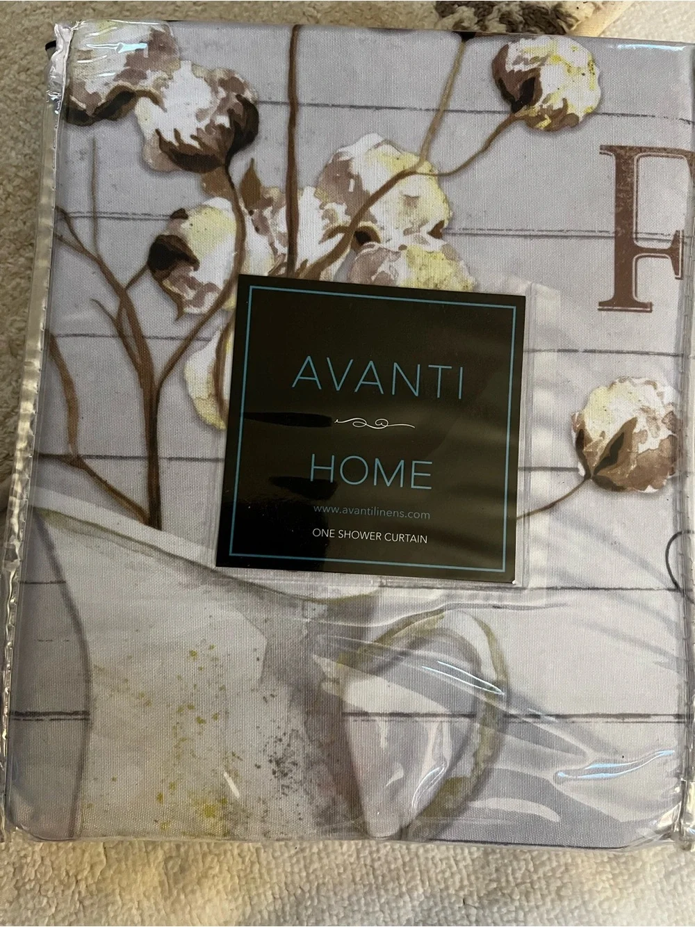 Avanti Home Cream Floral Shower Curtain  and bath mat with Taupe Accents